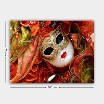 Canvastavla 70x100 cm - Elegant maskeradfigur med en utsmyckad mask och färgglad dräkt - Röd / Orange / Grön - Inredning - Tavlor & posters - Canvastavla