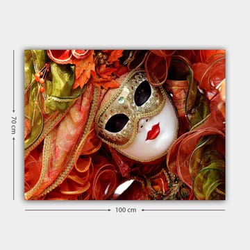 Canvastavla 70x100 cm - Elegant maskeradfigur med en utsmyckad mask och färgglad dräkt - Röd / Orange / Grön - Inredning - Tavlor & posters - Canvastavla