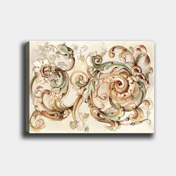 Canvastavla 70x100 cm - Elegant och detaljerad ornamentik med snurrande former och blommiga inslag - Grön / Beige / Brun - Inredning - Tavlor & posters - Canvastavla
