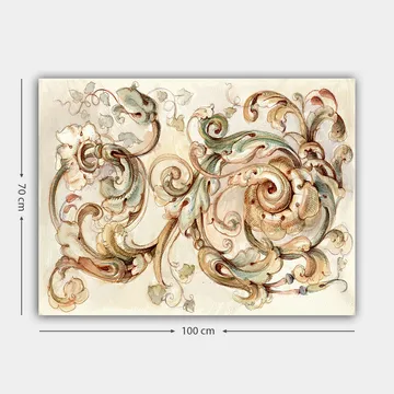 Canvastavla 70x100 cm - Elegant och detaljerad ornamentik med snurrande former och blommiga inslag - Grön / Beige / Brun - Inredning - Tavlor & posters - Canvastavla