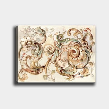 Canvastavla 70x100 cm - Elegant och detaljerad ornamentik med snurrande former och blommiga inslag - Grön / Beige / Brun - Inredning - Tavlor & posters - Canvastavla