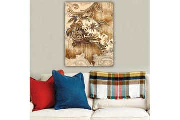 Canvastavla 70x100 cm - Elegant och detaljerad växtinspirerad dekoration med svängda former och blommönster - Guld / Brunt / Beige - Inredning - Tavlor & posters - Canvastavla