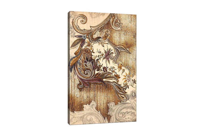 Canvastavla 70x100 cm - Elegant och detaljerad växtinspirerad dekoration med svängda former och blommönster, Guld / Brunt / Beige