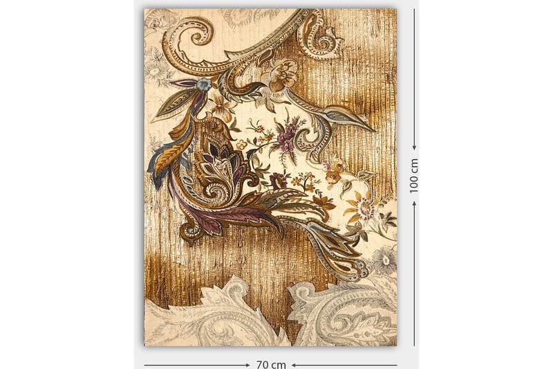 Canvastavla 70x100 cm - Elegant och detaljerad växtinspirerad dekoration med svängda former och blommönster - Guld / Brunt / Beige - Inredning - Tavlor & posters - Canvastavla