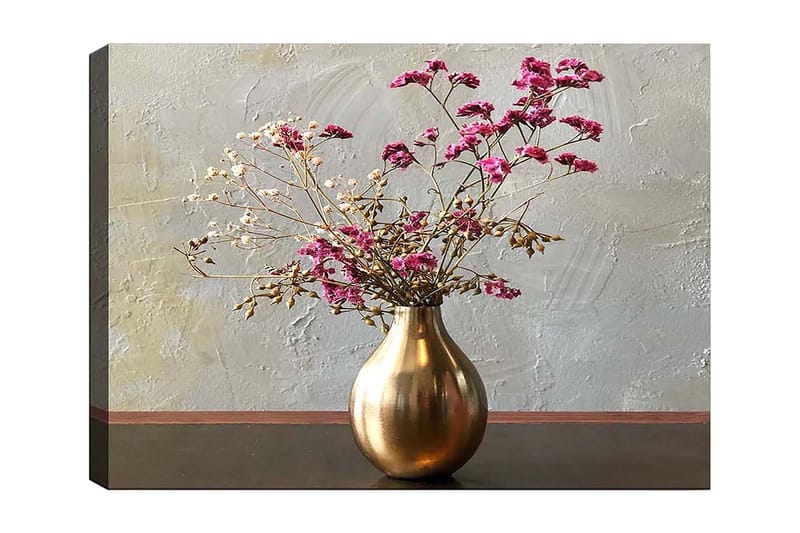 Canvastavla 70x100 cm - Elegant vas med torkade blommor i rosa och beige nyanser - Guld / Rosa / Beige - Inredning - Tavlor & posters - Canvastavla