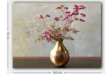 Canvastavla 70x100 cm - Elegant vas med torkade blommor i rosa och beige nyanser - Guld / Rosa / Beige - Inredning - Tavlor & posters - Canvastavla