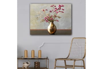 Canvastavla 70x100 cm - Elegant vas med torkade blommor i rosa och beige nyanser - Guld / Rosa / Beige - Inredning - Tavlor & posters - Canvastavla
