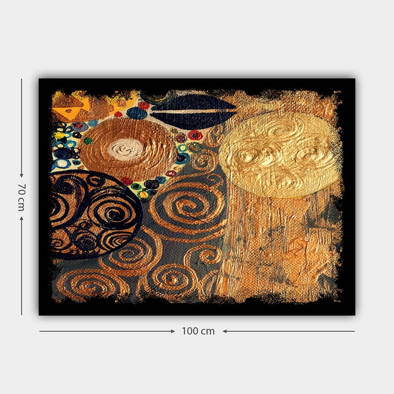 Canvastavla 70x100 cm - Ett abstrakt konstverk med spiraler och cirklar i guld och mörka nyanser - Guld / Svart / Brunt - Inredning - Tavlor & posters - Canvastavla
