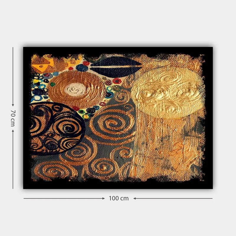 Canvastavla 70x100 cm - Ett abstrakt konstverk med spiraler och cirklar i guld och mörka nyanser - Guld / Svart / Brunt - Inredning - Tavlor & posters - Canvastavla