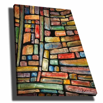 Canvastavla 70x100 cm - Ett abstrakt mönster av färgglada block som skapar en känsla av djup och struktur - Röd / Grön / Blå - Inredning - Tavlor & posters - Canvastavla