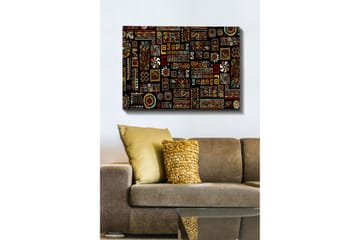 Canvastavla 70x100 cm - Ett färgglatt geometriskt mönster med symboliska inslag - Svart / Röd / Gul - Inredning - Tavlor & posters - Canvastavla