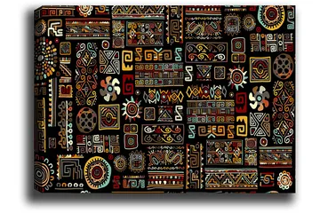 Canvastavla 70x100 cm - Ett färgglatt geometriskt mönster med symboliska inslag - Svart / Röd / Gul - Inredning - Tavlor & posters - Canvastavla