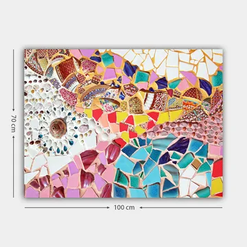 Canvastavla 70x100 cm - Ett färgglatt mosaikverk med snäckor och geometriska former som skapar en livfull komposition - Rosa / Blå / Guld - Inredning - Tavlor & posters - Canvastavla