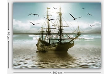 Canvastavla 70x100 cm - Ett gammalt segelfartyg som navigerar genom stilla vatten under en ljus himmel - Blå / Grå / Brun - Inredning - Tavlor & posters - Canvastavla