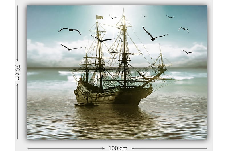 Canvastavla 70x100 cm - Ett gammalt segelfartyg som navigerar genom stilla vatten under en ljus himmel - Blå / Grå / Brun - Inredning - Tavlor & posters - Canvastavla