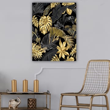 Canvastavla 70x100 cm - Ett stiliserat mönster av tropiska växter i guld och svart - Guld / Svart / Mörkgrön - Inredning - Tavlor & posters - Canvastavla