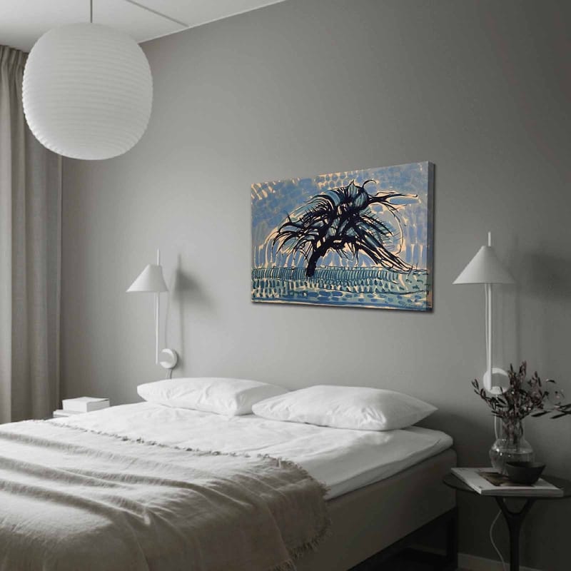 Canvastavla 70x100 cm - Ett vindpinat träd mot en blå himmel - Blå / Svart / Beige - Inredning - Tavlor & posters - Canvastavla