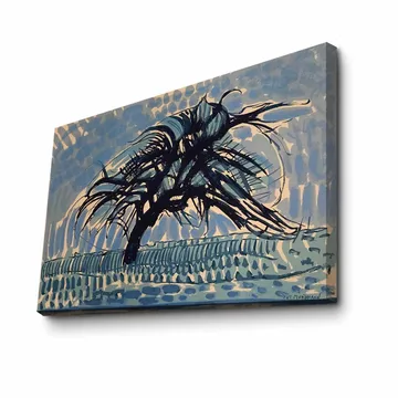 Canvastavla 70x100 cm - Ett vindpinat träd mot en blå himmel - Blå / Svart / Beige - Inredning - Tavlor & posters - Canvastavla