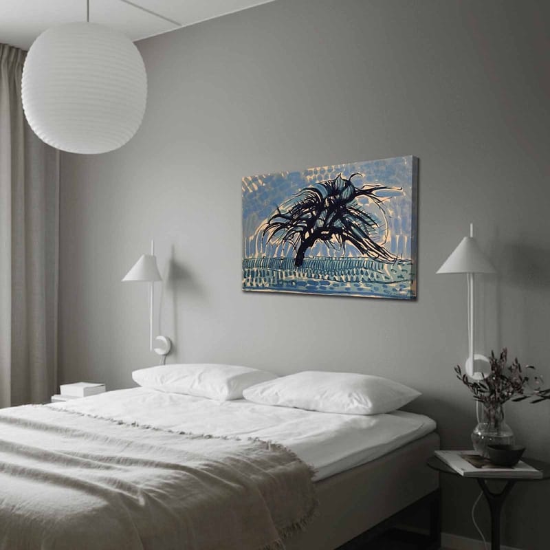 Canvastavla 70x100 cm - Ett vindpinat träd mot en blå himmel - Blå / Svart / Beige - Inredning - Tavlor & posters - Canvastavla