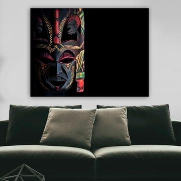 Canvastavla 70x100 cm - Färgglad afrikansk mask med detaljerade mönster och uttrycksfulla drag - Svart / Röd / Grön - Inredning - Tavlor & posters - Canvastavla
