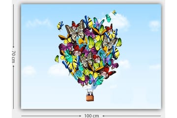 Canvastavla 70x100 cm - Färgglad ballong fylld med olika fjärilar som svävar mot en klar himmel - Grön / Blå / Gul - Inredning - Tavlor & posters - Canvastavla