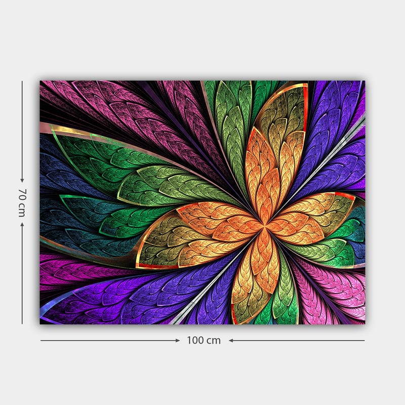 Canvastavla 70x100 cm - Färgglad blomma med detaljerade blad i olika nyanser - Grön / Orange / Lila - Inredning - Tavlor & posters - Canvastavla