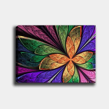 Canvastavla 70x100 cm - Färgglad blomma med detaljerade blad i olika nyanser - Grön / Orange / Lila - Inredning - Tavlor & posters - Canvastavla
