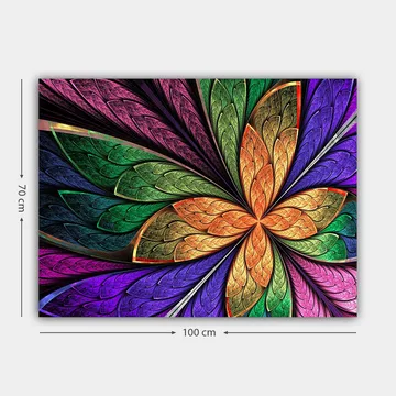 Canvastavla 70x100 cm - Färgglad blomma med detaljerade blad i olika nyanser - Grön / Orange / Lila - Inredning - Tavlor & posters - Canvastavla