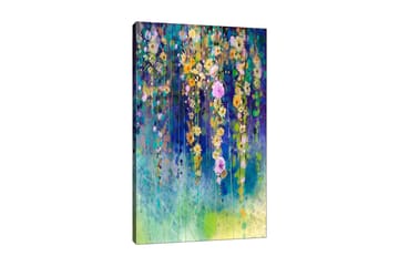 Canvastavla 70x100 cm - Färgglad blomsterkomposition med hängande blommor i olika nyanser - Gult / Lila / Grönt - Inredning - Tavlor & posters - Canvastavla