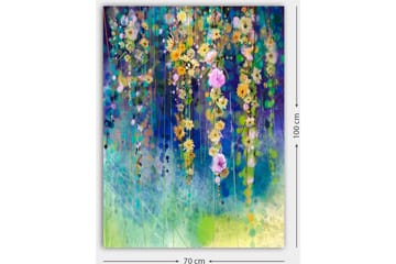 Canvastavla 70x100 cm - Färgglad blomsterkomposition med hängande blommor i olika nyanser - Gult / Lila / Grönt - Inredning - Tavlor & posters - Canvastavla