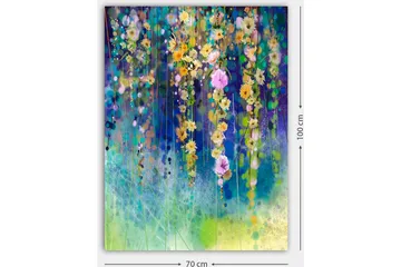 Canvastavla 70x100 cm - Färgglad blomsterkomposition med hängande blommor i olika nyanser - Gult / Lila / Grönt - Inredning - Tavlor & posters - Canvastavla