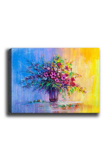 Canvastavla 70x100 cm - Färgglad bukett blommor i en vas - Lila / Grön / Gul - Inredning - Tavlor & posters - Canvastavla