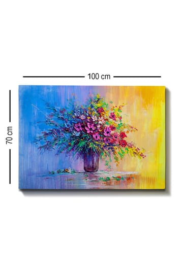 Canvastavla 70x100 cm - Färgglad bukett blommor i en vas - Lila / Grön / Gul - Inredning - Tavlor & posters - Canvastavla