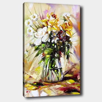 Canvastavla 70x100 cm - Färgglad bukett med blommor i en glasvas - Gult / Vitt / Grönt - Inredning - Tavlor & posters - Canvastavla