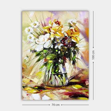Canvastavla 70x100 cm - Färgglad bukett med blommor i en glasvas - Gult / Vitt / Grönt - Inredning - Tavlor & posters - Canvastavla
