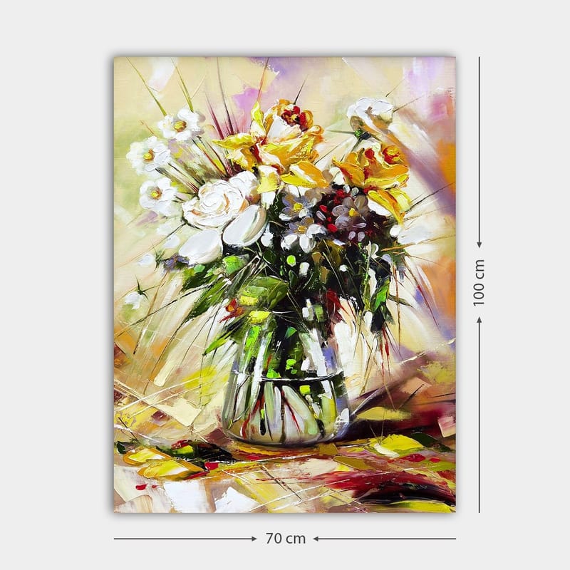 Canvastavla 70x100 cm - Färgglad bukett med blommor i en glasvas - Gult / Vitt / Grönt - Inredning - Tavlor & posters - Canvastavla
