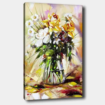 Canvastavla 70x100 cm - Färgglad bukett med blommor i en glasvas - Gult / Vitt / Grönt - Inredning - Tavlor & posters - Canvastavla