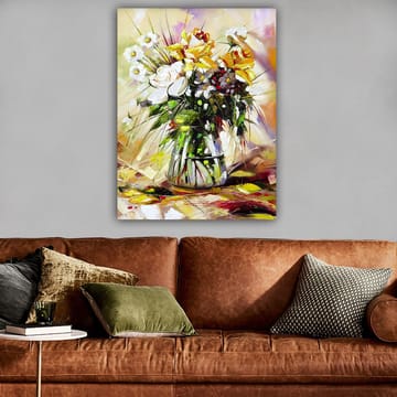 Canvastavla 70x100 cm - Färgglad bukett med blommor i en glasvas - Gult / Vitt / Grönt - Inredning - Tavlor & posters - Canvastavla