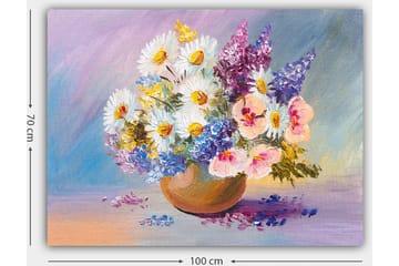 Canvastavla 70x100 cm - Färgglad bukett med blommor i en keramikskål - Vit / Lila / Rosa - Inredning - Tavlor & posters - Canvastavla
