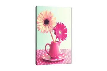 Canvastavla 70x100 cm - Färgglad bukett med blommor i en rosa kanna - Rosa / Gul / Grön - Inredning - Tavlor & posters - Canvastavla