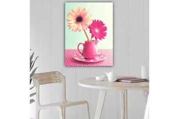 Canvastavla 70x100 cm - Färgglad bukett med blommor i en rosa kanna - Rosa / Gul / Grön - Inredning - Tavlor & posters - Canvastavla