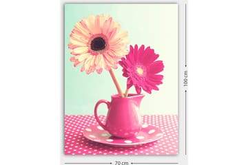 Canvastavla 70x100 cm - Färgglad bukett med blommor i en rosa kanna - Rosa / Gul / Grön - Inredning - Tavlor & posters - Canvastavla