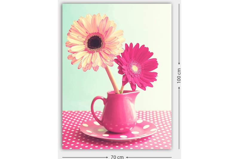 Canvastavla 70x100 cm - Färgglad bukett med blommor i en rosa kanna - Rosa / Gul / Grön - Inredning - Tavlor & posters - Canvastavla