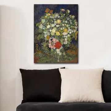 Canvastavla 70x100 cm - Färgglad bukett med blommor i en vas - Grön / Gul / Röd - Inredning - Tavlor & posters - Canvastavla