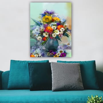 Canvastavla 70x100 cm - Färgglad bukett med blommor i en vas - Gul / Orange / Lila - Inredning - Tavlor & posters - Canvastavla