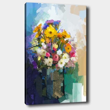 Canvastavla 70x100 cm - Färgglad bukett med blommor i en vas - Gul / Rosa / Vit - Inredning - Tavlor & posters - Canvastavla