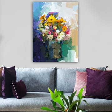 Canvastavla 70x100 cm - Färgglad bukett med blommor i en vas - Gul / Rosa / Vit - Inredning - Tavlor & posters - Canvastavla