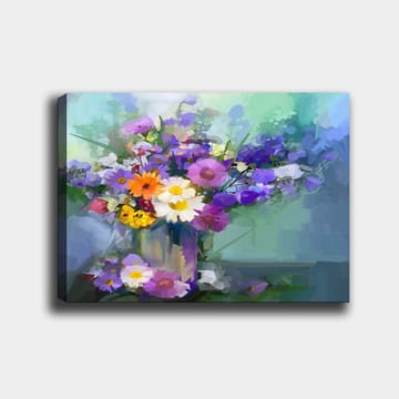 Canvastavla 70x100 cm - Färgglad bukett med blommor i en vas - Lila / Gul / Vit - Inredning - Tavlor & posters - Canvastavla