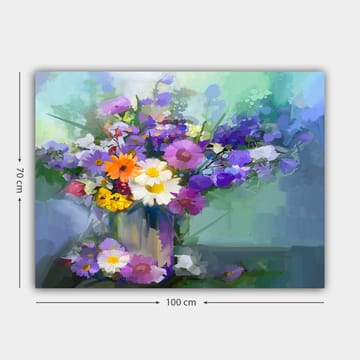 Canvastavla 70x100 cm - Färgglad bukett med blommor i en vas - Lila / Gul / Vit - Inredning - Tavlor & posters - Canvastavla