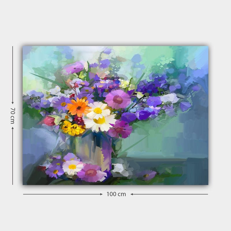 Canvastavla 70x100 cm - Färgglad bukett med blommor i en vas - Lila / Gul / Vit - Inredning - Tavlor & posters - Canvastavla